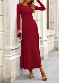 PRETTYGARDEN 2 Piece Casual Ribbed Knit Long Sleeve Crop Tops Maxi Flowy Skirts Matching Sets