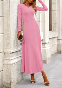 PRETTYGARDEN 2 Piece Casual Ribbed Knit Long Sleeve Crop Tops Maxi Flowy Skirts Matching Sets
