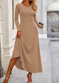PRETTYGARDEN 2 Piece Casual Ribbed Knit Long Sleeve Crop Tops Maxi Flowy Skirts Matching Sets