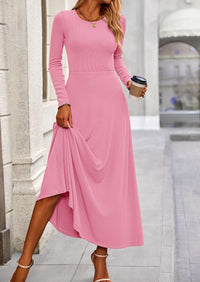 PRETTYGARDEN 2 Piece Casual Ribbed Knit Long Sleeve Crop Tops Maxi Flowy Skirts Matching Sets