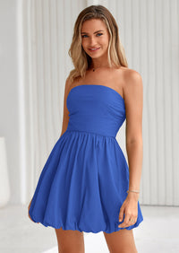 PRETTYGARDEN Women's Bubble Mini Short Dress 2025 Summer Casual A Line Strapless Tube Top Sundress Trendy Smocked Dresses