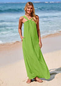 PRETTYGARDEN Womens Casual Long Summer Dresses Sleeveless Strappy Loose Flowy Beach Vacation Maxi Dress with Pockets