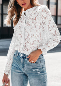 PRETTYGARDEN Women's Dressy Casual Lace Blouse Long Sleeve Button Up Shirts Tops Spring Fall Fashion Clothes