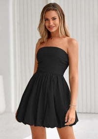 PRETTYGARDEN Women's Bubble Mini Short Dress 2025 Summer Casual A Line Strapless Tube Top Sundress Trendy Smocked Dresses