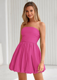 PRETTYGARDEN Women's Bubble Mini Short Dress 2025 Summer Casual A Line Strapless Tube Top Sundress Trendy Smocked Dresses