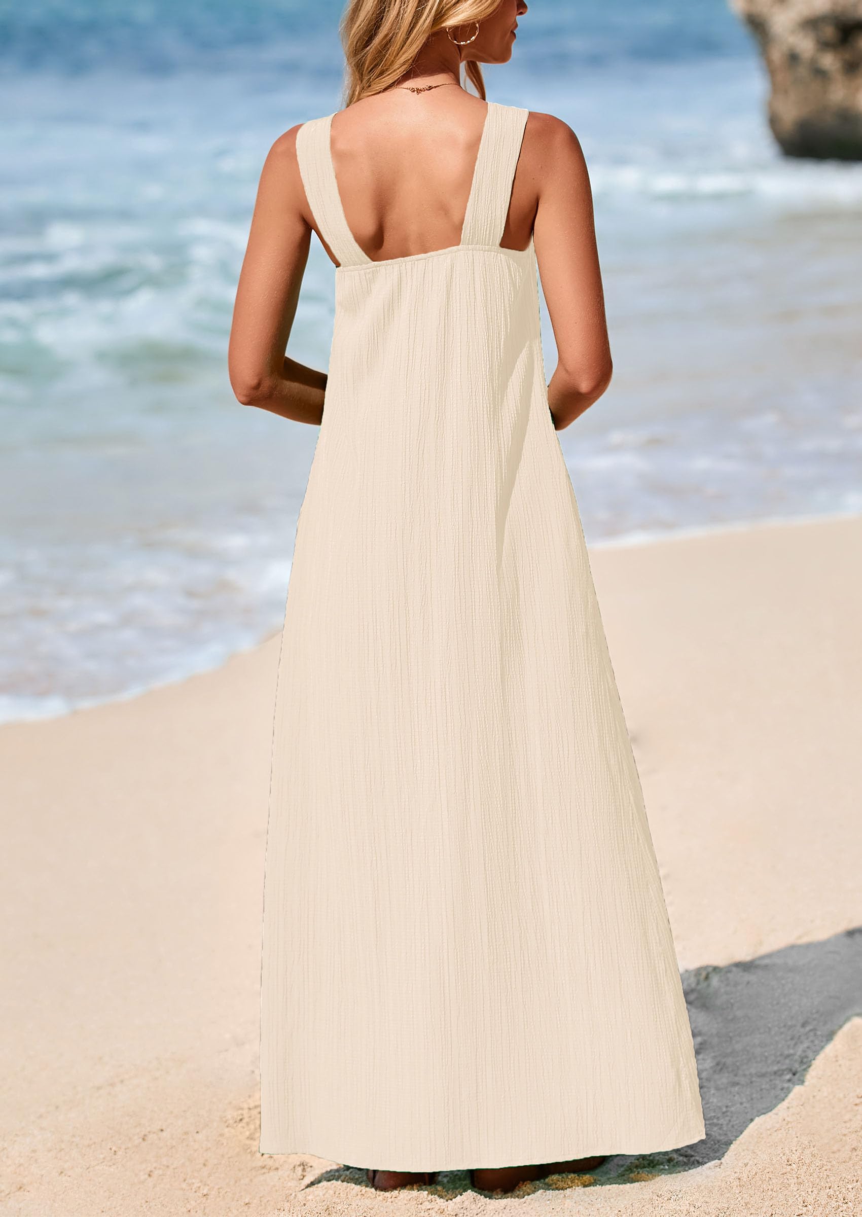 PRETTYGARDEN Womens Casual Long Summer Dresses Sleeveless Strappy Loose Flowy Beach Vacation Maxi Dress with Pockets