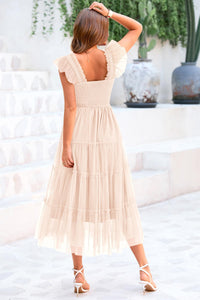 PRETTYGARDEN Women's Tulle Midi Dress Sleeveless Smocked Ruffle Mesh Flowy Dresses Party Wedding Guest Sundress