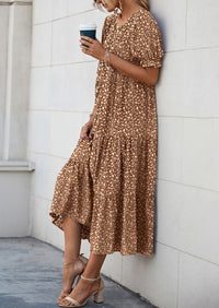 PRETTYGARDEN Women's Summer Casual Floral Boho Dress Puff Short Sleeve Ruffle Flowy Beach Party Midi Dresses