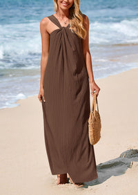 PRETTYGARDEN Womens Casual Long Summer Dresses Sleeveless Strappy Loose Flowy Beach Vacation Maxi Dress with Pockets