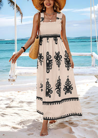 PRETTYGARDEN Womens Summer Boho Maxi Dress Casual Sleeveless Square Neck Floral Aline Smocked Beach Dresses with Pockets