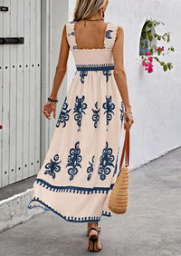 PRETTYGARDEN Womens Summer Boho Maxi Dress Casual Sleeveless Square Neck Floral Aline Smocked Beach Dresses with Pockets