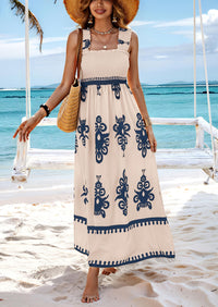 PRETTYGARDEN Womens Summer Boho Maxi Dress Casual Sleeveless Square Neck Floral Aline Smocked Beach Dresses with Pockets