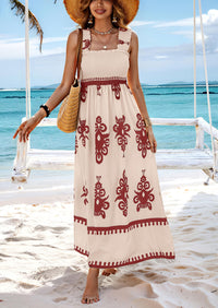 PRETTYGARDEN Womens Summer Boho Maxi Dress Casual Sleeveless Square Neck Floral Aline Smocked Beach Dresses with Pockets