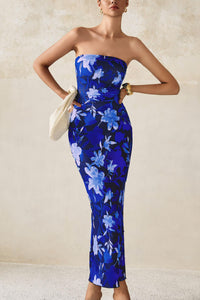 PRETTYGARDEN Women's Floral Bodycon Maxi Dresses Ribbed Strapless Tube Casual Boho Party Long Dress