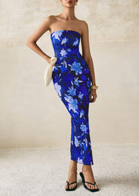 PRETTYGARDEN Women's Floral Bodycon Maxi Dresses Ribbed Strapless Tube Casual Boho Party Long Dress