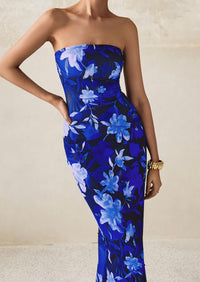 PRETTYGARDEN Women's Floral Bodycon Maxi Dresses Ribbed Strapless Tube Casual Boho Party Long Dress