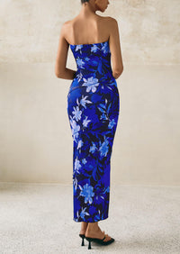 PRETTYGARDEN Women's Floral Bodycon Maxi Dresses Ribbed Strapless Tube Casual Boho Party Long Dress