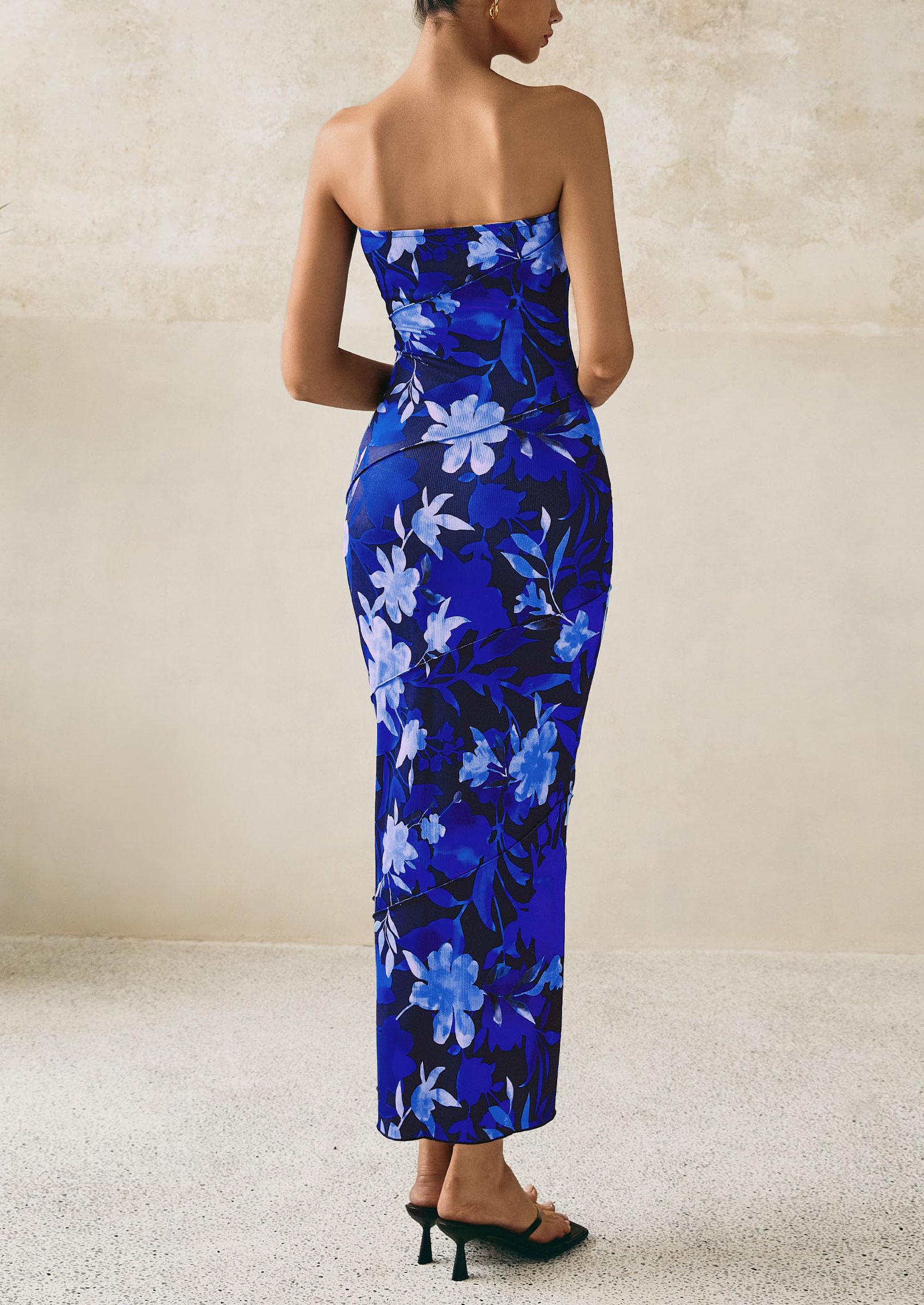 PRETTYGARDEN Women's Floral Bodycon Maxi Dresses Ribbed Strapless Tube Casual Boho Party Long Dress