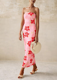 PRETTYGARDEN Women's Floral Bodycon Maxi Dresses Ribbed Strapless Tube Casual Boho Party Long Dress