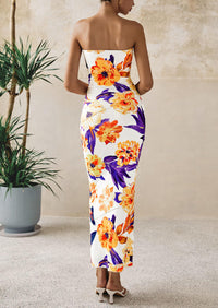 PRETTYGARDEN Women's Floral Bodycon Maxi Dresses Ribbed Strapless Tube Casual Boho Party Long Dress