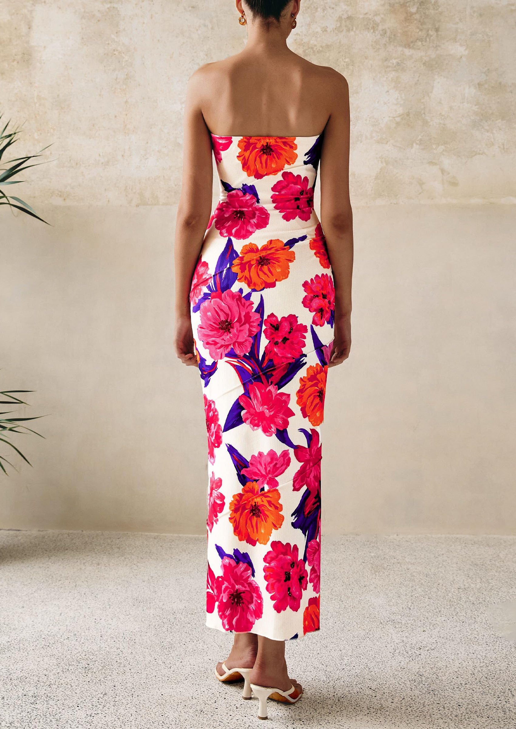 PRETTYGARDEN Women's Floral Bodycon Maxi Dresses Ribbed Strapless Tube Casual Boho Party Long Dress