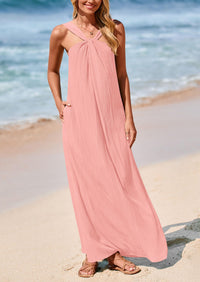 PRETTYGARDEN Womens Casual Long Summer Dresses Sleeveless Strappy Loose Flowy Beach Vacation Maxi Dress with Pockets