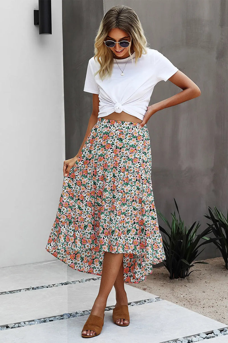 High Waist Skirt A-line Long Vintage Skirts-PRETTY GARDEN – PRETTYGARDEN