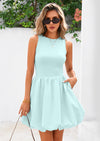 PRETTYGARDEN Summer Dresses for Women Casual Sleeveless Tank Mini Short Dress Crew Neck Bubble Sundress with Pockets