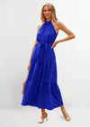 PRETTYGARDEN Women's Summer Floral Maxi Sun Dress Sleeveless Halter Neck Flowy Ruffle Hem Long Boho Dresses with Belt