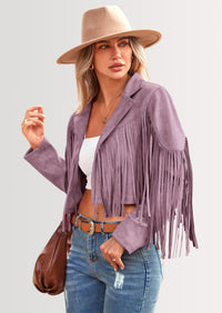 PRETTYGARDEN Women's Fringe Faux Suede Leather Jackets Fashion Tassel Motorcycle Cropped Coats