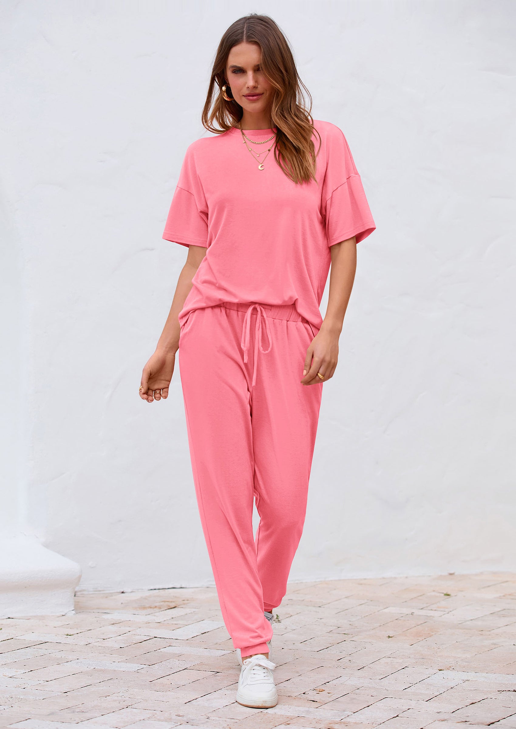 PRETTYGARDEN Women's Solid Color Two Piece Outfit Short Sleeve