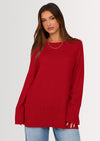 PRETTYGARDEN Women's Knit Fall Sweaters Long Sleeve Pullover Crewneck Split Hem Oversized Tunic Sweater Tops Winter Clothing