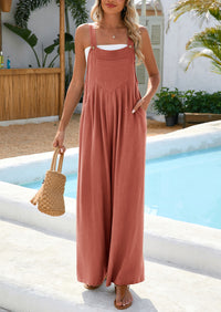 Casual Sleeveless Shoulder Strap Loose Wide Leg Pants