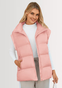 PRETTYGARDEN Women's Puffer Vest Fall Casual Stand Collar Lightweight Sleeveless Zip Up Padded Jackets Outerwear