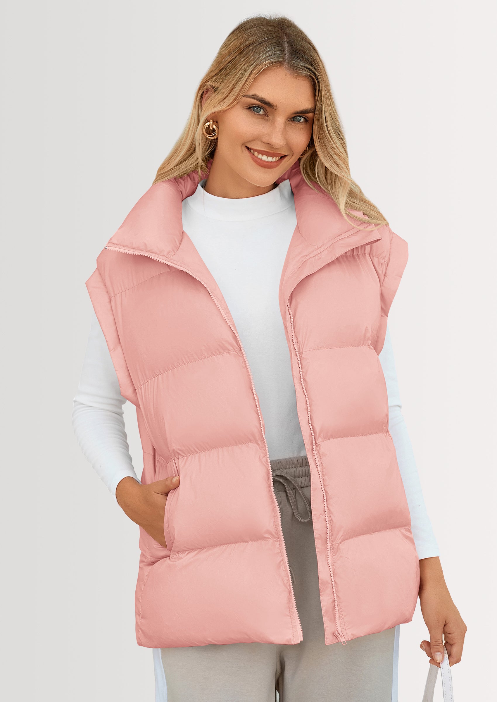 PRETTYGARDEN Women's Puffer Vest Fall Casual Stand Collar Lightweight Sleeveless Zip Up Padded Jackets Outerwear