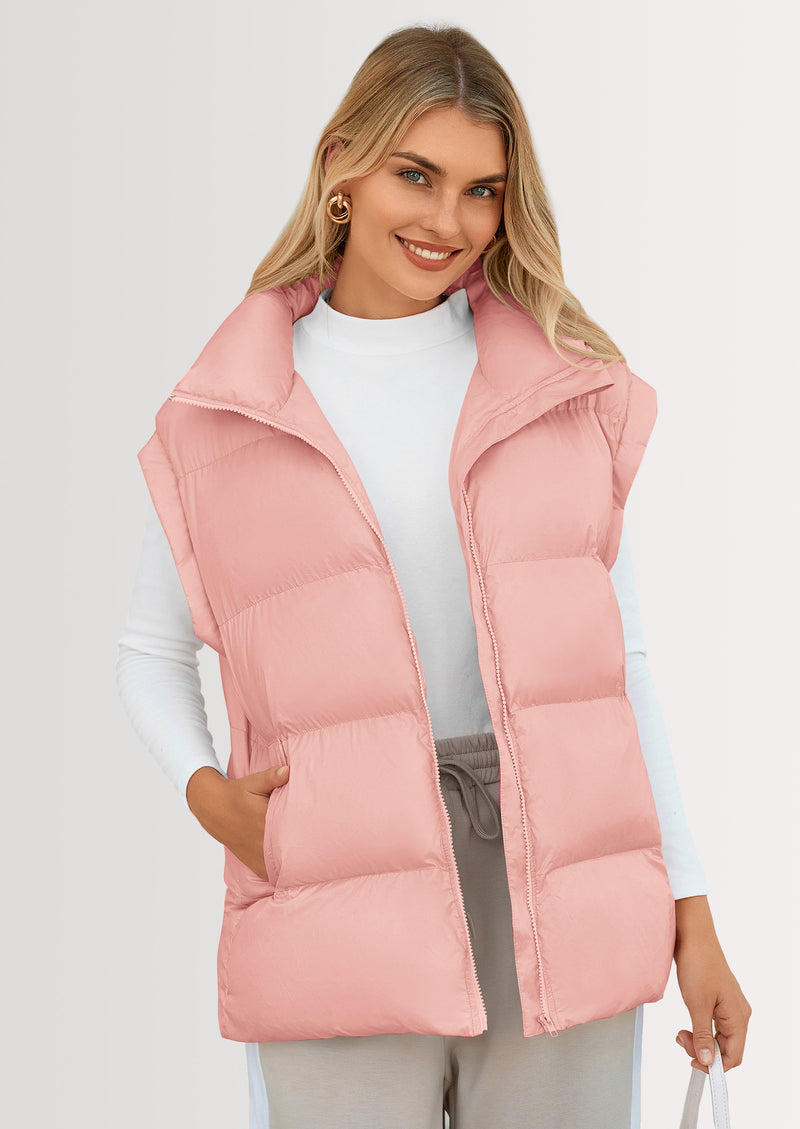 PRETTYGARDEN Women's Puffer Vest Fall Casual Stand Collar Lightweight Sleeveless Zip Up Padded Jackets Outerwear