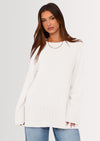 PRETTYGARDEN Women's Knit Fall Sweaters Long Sleeve Pullover Crewneck Split Hem Oversized Tunic Sweater Tops Winter Clothing