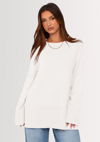 PRETTYGARDEN Women's Knit Fall Sweaters Long Sleeve Pullover Crewneck Split Hem Oversized Tunic Sweater Tops Winter Clothing