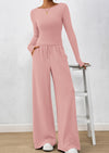 PRETTYGARDEN Women's 2 Piece Lounge Sets Fall Fashion Long Sleeve Crop Top Wide Leg Pants Matching Sets Clothing