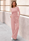 PRETTYGARDEN Women's 2 Piece Lounge Sets Fall Fashion Long Sleeve Crop Top Wide Leg Pants Matching Sets Clothing