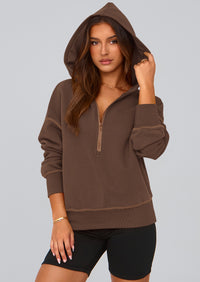 PRETTYGARDEN Women's Hooded Sweatshirts Long Sleeve Half Zip Cropped Hoodie Pullover Winter Fashion Clothes