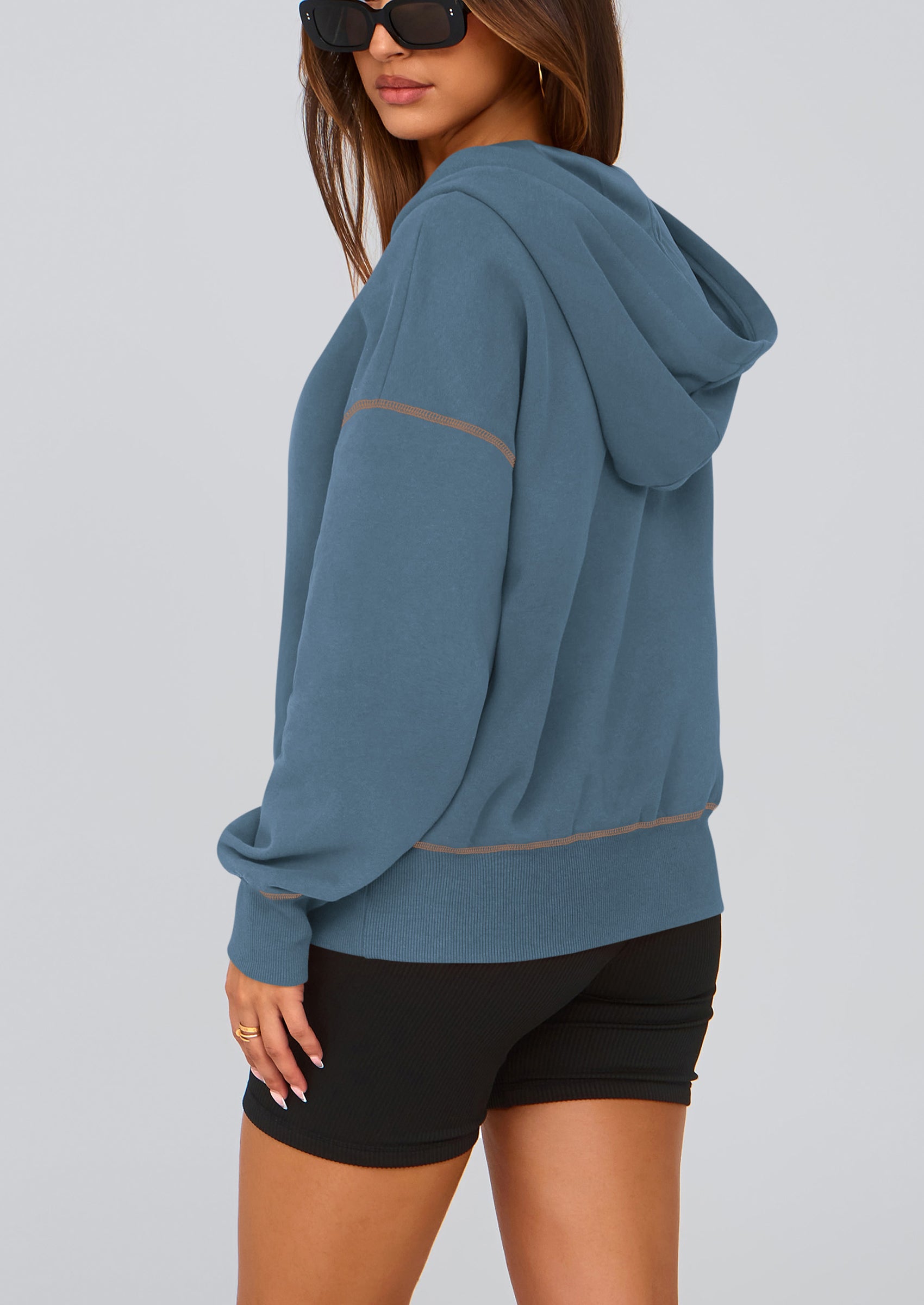 PRETTYGARDEN Women's Hooded Sweatshirts Long Sleeve Half Zip Cropped Hoodie Pullover Winter Fashion Clothes