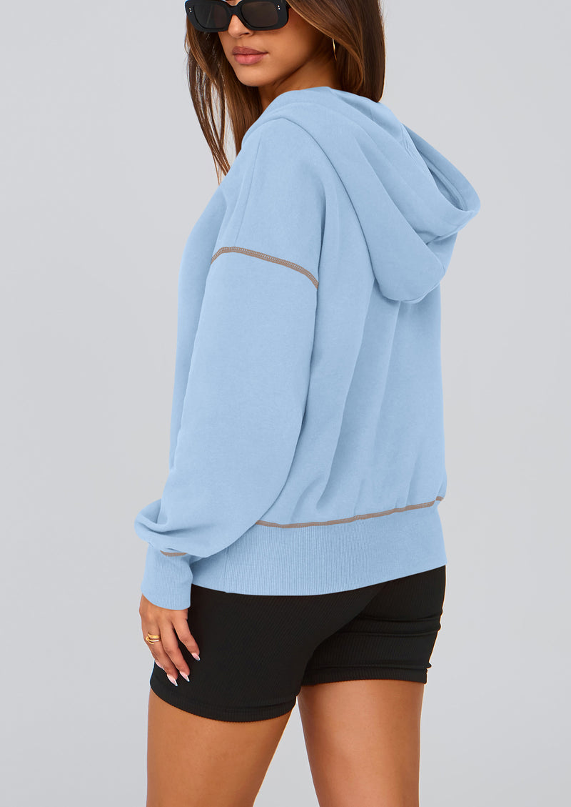 PRETTYGARDEN Women's Hooded Sweatshirts Long Sleeve Half Zip Cropped Hoodie Pullover Winter Fashion Clothes