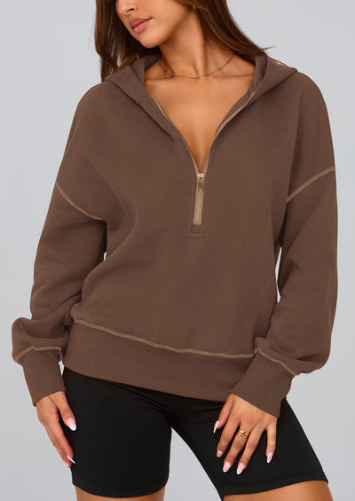 PRETTYGARDEN Women's Hooded Sweatshirts Long Sleeve Half Zip Cropped Hoodie Pullover Winter Fashion Clothes