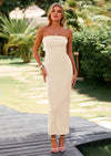 PRETTYGARDEN Women's Bodycon Maxi Tube Dress Ribbed Strapless Side Slit Long Going Out Casual Elegant Party Dresses