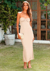 PRETTYGARDEN Women's Bodycon Long Dresses Summer Strapless Tube Twist Knot Front Ribbed Knit Maxi Cocktail Dress with Slit