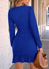 PRETTYGARDEN Women's Spring Fall Ruched Bodycon Mini Dress Long Puff Sleeve Ruffle Fitted Cocktail Party Dresses