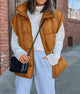 Casual Stand Collar Lightweight Sleeveless Zip Up Padded Coats