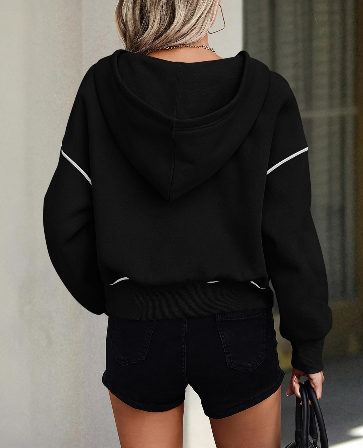Long Sleeve Half Zip Cropped Pullover Hoodies