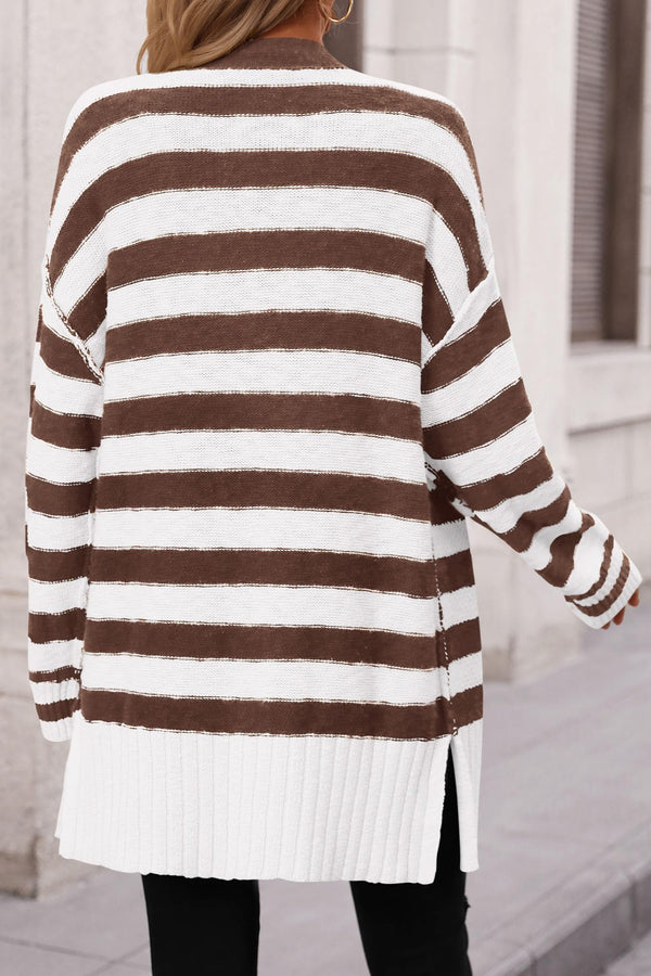 Long Sleeve Button Down Chunky Knit Oversized Striped Cardigan
